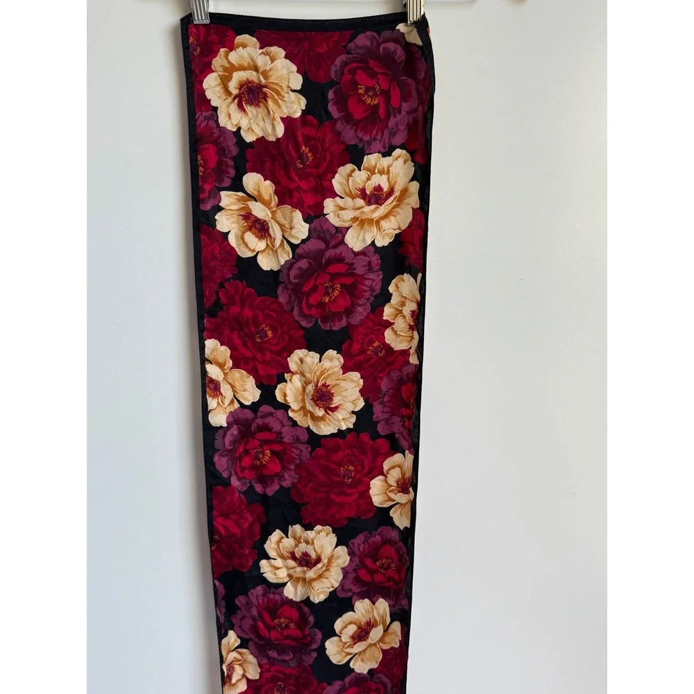 Echo Silk Scarf Red Burgundy Cream Floral Peony Print Oblong Neck floral luxury